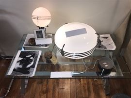 Chrome And Glass "Z" Console / Coffee Table IMO Milo Baughman ~ Two Available ~ Art Deco Light Fixture Globe With Chrome Metal Ring