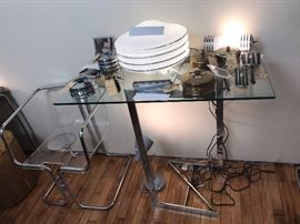 Chrome And Glass "Z" Console / Coffee Table IMO Milo Baughman ~ Two Available