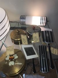 Assorted art Deco Powder Boxes And Dresser Sets ~ Art Deco Chrome An White Glass Wall Lamp