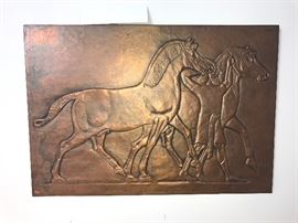 Copper Man With Horses Wall Art 