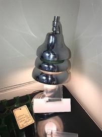 Art Deco Triple Tiered Chrome Desk Lamp With Green And White Dividers