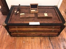 Old Wooden Tool Box On Casters ~ Assorted Old Tools