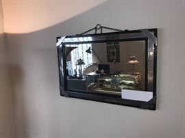 heavy Art Deco Chrome And Black Wall Mirror