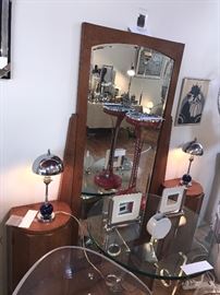 French Art Deco Dual Pod Vanity ~ Pair Cobalt And Chrome Art Deco Vanity Lamps