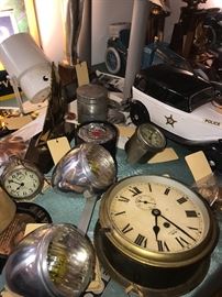 1920's Phinney Walker Clock For Duesenberg, Pair Luxor 95 Chrome And Glass Bicycle Lights