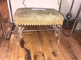 Art Deco Stool With Curved Lucite legs