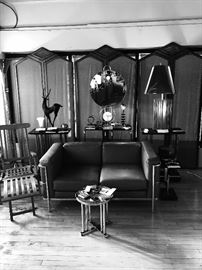 Le Corbusier LC3 Chrome And Leather Loveseat ~ No MARKINGS ~ Listed As Original In The Book ~ Art Deco Eight Legged Black And Chrome Display Tables