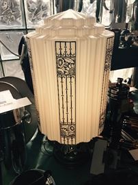 Amazing Matching Pair Of Art Deco Wedding Cake Floral Glass Shades With Original Metal Bases