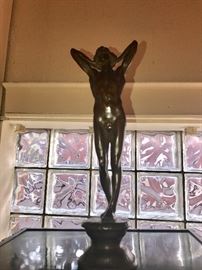 Stretching Bronze Man With Fig Leaf Sculpture