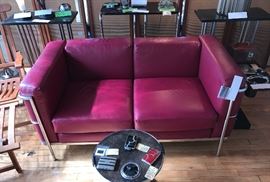Le Corbusier LC3 Chrome And Leather Loveseat ~ No MARKINGS ~ Listed As Original In The Book ~ Art Deco Eight Legged Black And Chrome Display Tables