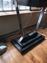 Art Deco Ebonized Wood And Black Bakelite Console Table With Chrome Band