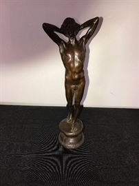 Stretching Bronze Man With Fig Leaf Sculpture