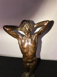 Stretching Bronze Man With Fig Leaf Sculpture