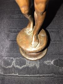 Stretching Bronze Man With Fig Leaf Sculpture