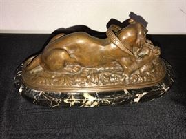 Art Deco BARYE Bronze Lion Fighting An Alligator Statue On Marble Base