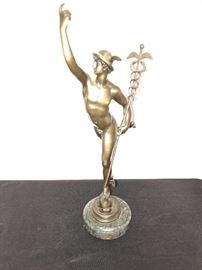 Old Benedeto Boschetti Bronze Mercury On The Wind And Marble Base ~ 20" Tall