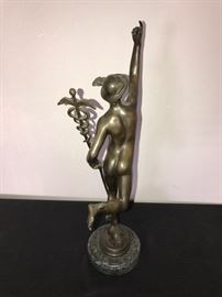 Old Benedeto Boschetti Bronze Mercury On The Wind And Marble Base ~ 20" Tall