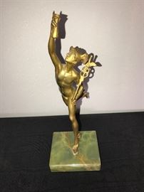 Bronze Mercury Statue On Green Marble Base ~ 11 1/2" Tall