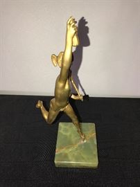 Bronze Mercury Statue On Green Marble Base ~ 11 1/2" Tall