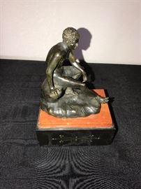 Art Deco Seated Mercury Bronze Sitting On Marble Base