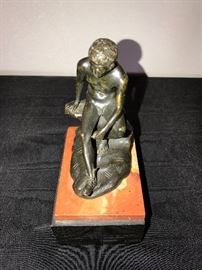 Art Deco Seated Mercury Bronze Sitting On Marble Base