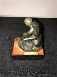 Art Deco Seated Mercury Bronze Sitting On Marble Base