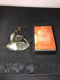 Art Deco Seated Mercury Bronze Sitting On Marble Base