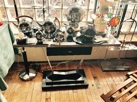 Art Deco Console Table Filled With Art Deco Serving Pieces