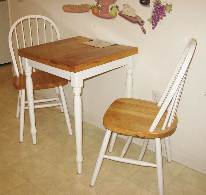 butcher block top kitchen table and 2 chairs