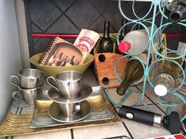 Wine rack and stainless coffee cups