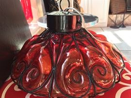 Vintage retro blown glass hanging light fixture