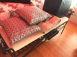 Metal frame bench and pillows