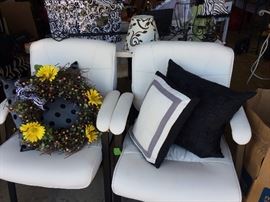 Set of 4 white with black metal frames chairs!  Awesome find, side table and black toile/zebra decor