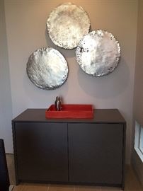 Custom Oil Drum Sculpture and Password Dining Room Sideboard Cabinet.