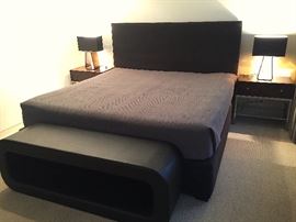 * Mitchell Gold + Bob Williams Paul platform King bed custom fabric and Comforpedic Medford Plus King foam mattress. * Restoraton Hardware waffle coverlet. * Cantoni Master Bedroom Faux Leather Bench. *Ethan Allen nightstands (2). * Pablo Tube Top Nightstand Lamps (2).