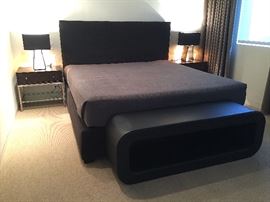 * Mitchell Gold + Bob Williams Paul platform King bed custom fabric and Comforpedic Medford Plus King foam mattress. * Restoraton Hardware waffle coverlet. * Cantoni Master Bedroom Faux Leather Bench. *Ethan Allen nightstands (2). * Pablo Tube Top Nightstand Lamps (2).