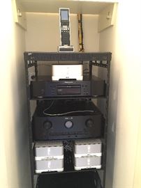 * Marantz UD5005 Blu-ray DVD Player
* Marantz SR7005 Surround Receiver
* Totem Rainmaker Speakers/Stands (2)
* Sonus Connect Amps (5)
* RTI RF universal Remote
* Equipment Rack
