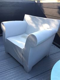 Kartell Bubble outdoor Club Deck Chairs, Satellite outdoor round Cocktail Table and Outdoor "floor lamp" .