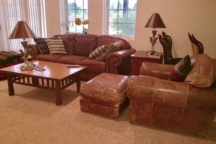 Living Room Set located in lower level - Chair and ottoman is from The Quiet Moose.  Gorgeous