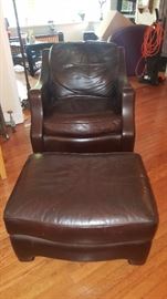 Thomasville Matching Fine Leather Chair & Ottoman