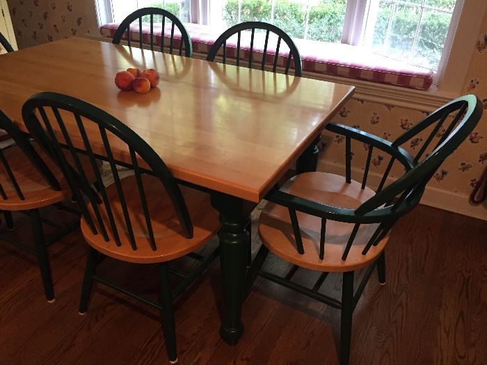 harvest table with 6 chairs (4 side and 2 arm)