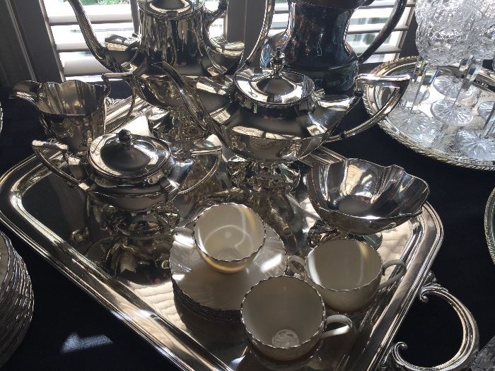 Silver-plated tea/coffee set and tray 