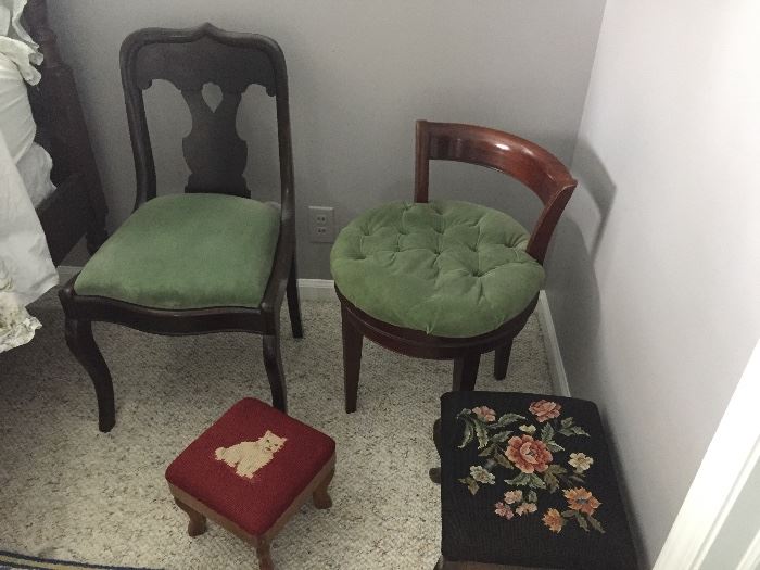chairs, vanity chair, and footstools