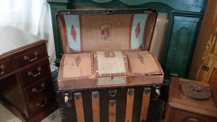 Inside of vintage trunk