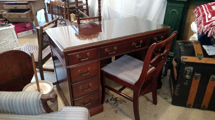 beautiful desk with chair and glass top