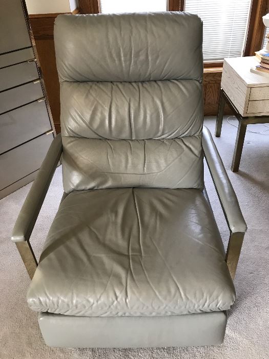 Mid Century Modern Leather recliner with chrome