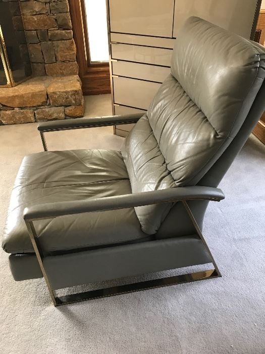 Mid Century Modern leather recliner with chrome