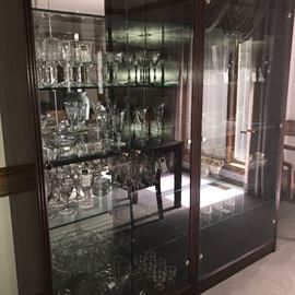 Mid Century Modern Display cabinets- sold as two separate pieces, lights up- filled with crystal