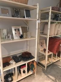 Bamboo style shelves, frames, albums, 8 tracks, pillows, etc