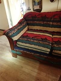 SOFA WITH WOOD FEATURES AND SOUTHWEST CHARM